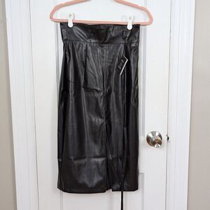 Area Stars | Black Faux Leater Pleather Belted Midi Skirt Size Small